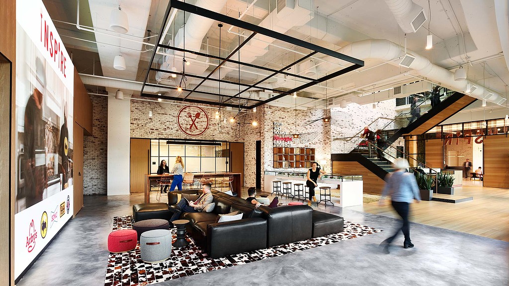 A group of people in a mall.